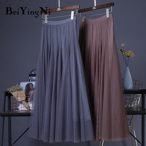 Beiyingni Adult Tulle Skirt Women Mesh High Waist Vintage Luxury Korean Casual Tutu Skirts Elegant Long Skirts Jupe Femme Faldas ► Photo 1/6