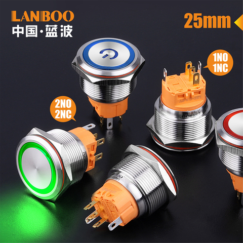25mm SPST 12volt led lighted DPDT mini push button switch for garbage disposal ► Photo 1/6