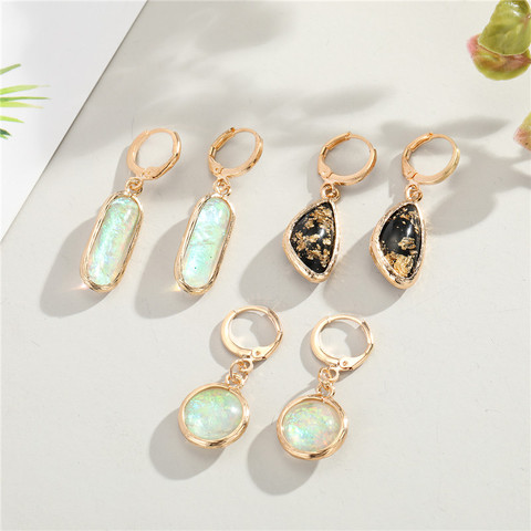 1Pair Bohemian Shiny Round Resin Hoop Earrings For Women Trendy Gold Color Irregular Geometric Pendant Stud Earrings Jewelry ► Photo 1/6