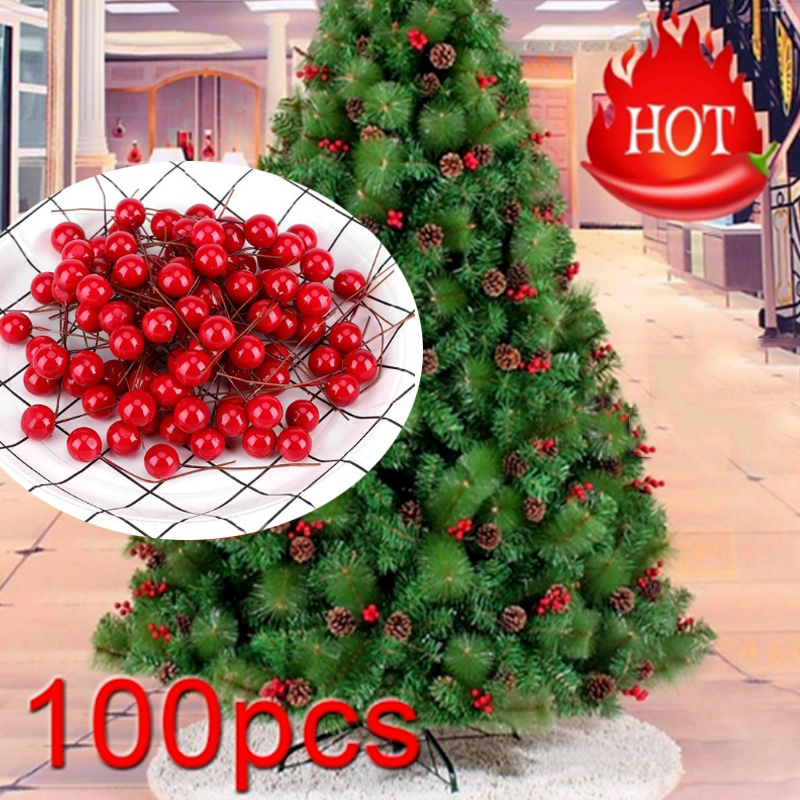 100pcs Red Artificial Holly Berry Bundle Garlands for DIY Christmas Hanging
