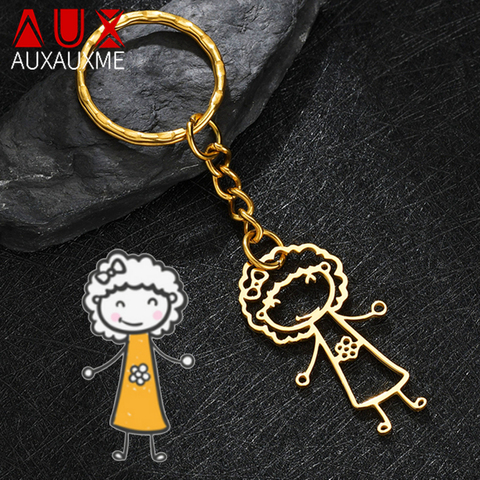 Auxauxme Customized Children's Drawing Keychain Stainless Steel Kid's Art Personalized Custom Name Keyring Christmas Kids GIFT ► Photo 1/6