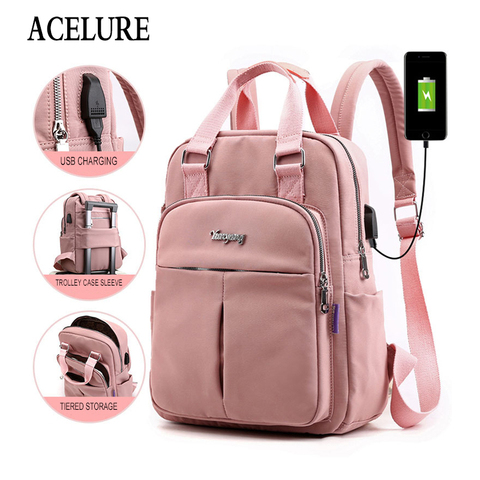 ACELURE Anti Theft USB Charge Nylon Backpack Waterproof Women School Backpacks Bagpack School Bags Teenage Girls Travel Bag ► Photo 1/6