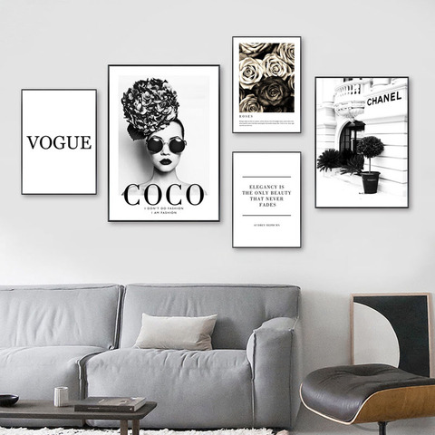 Fashion Flower Woman Poster and Print Coco Quotes Wall Art Canvas