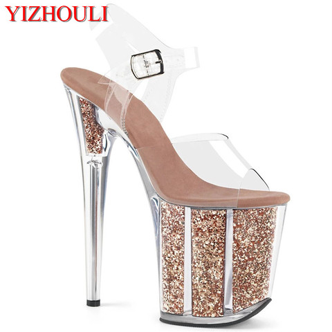 20 cm sexy transparent platform sequined decoration, 8 inch stiletto banquet nightclub shoes/pole dancing model sandals ► Photo 1/5