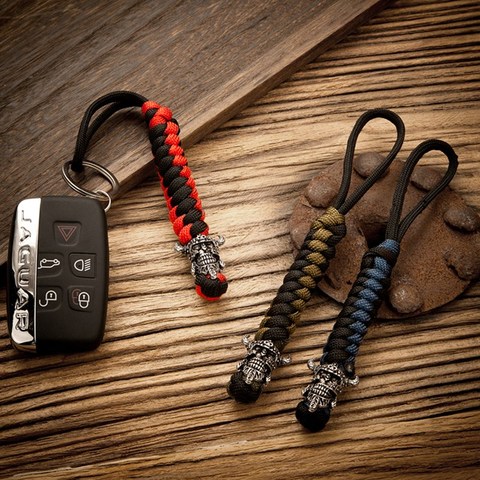 MKENDN Men Punk Vintage Viking Warrior Metal Keychain Lanyard Handmade Woven Survival Paracord Rope Viking Rune Bead Key Rings ► Photo 1/6