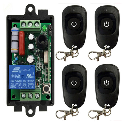 AC 220 V 1CH 1 CH Wireless RF Remote Control Light Switch 10A Relay Output Radio Receiver Module+one-button black Transmitter ► Photo 1/4