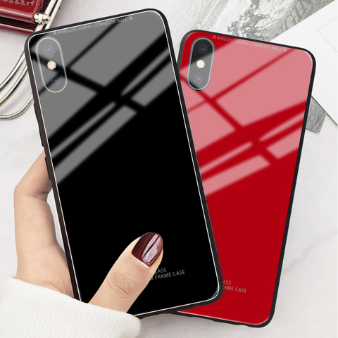 Luxury Black Red Tempered Glass Case For iPhone 6 6s 7 8 Plus XS Max XR X 10 Protective Shell For iPhone Xs Xr Soft Edge Bumper ► Photo 1/6