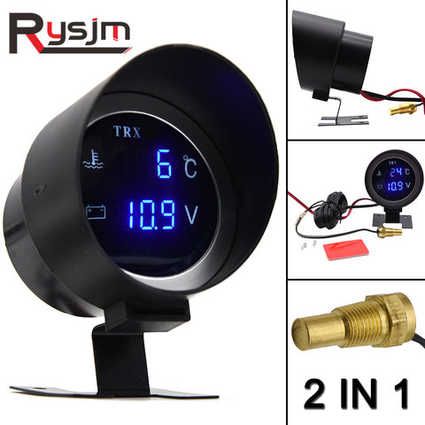 Round LCD Digital Car Truck Water Temp Gauge Temperature Sensor Temperatura Moto + Voltmeter Volt Voltage Meter 2 in 1 12V 24V ► Photo 1/6