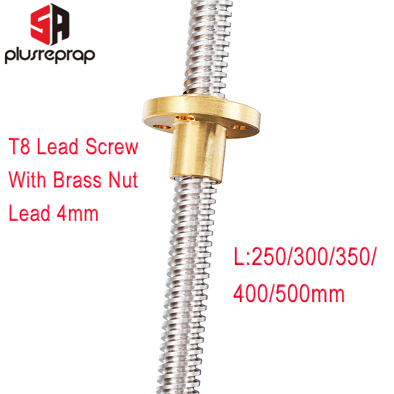 Silver 350mm Length 2mm Lead Screw Rod and Brass Nut for 3D Printer Z Axis 