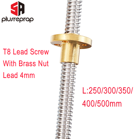 T8 Lead Screw OD 8mm Pitch 2mm Lead 4mm Length 300mm 400mm 500mm Threaded Rods with Brass Nut for Reprap 3D Printer Z Axis ► Photo 1/6