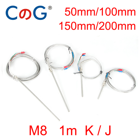 M8 K J Type with 1 Meter Wire Cable 50mm 100mm 150mm 200mm Probe Thermocouple Temperature Sensor 1m for Temperature Controller ► Photo 1/5