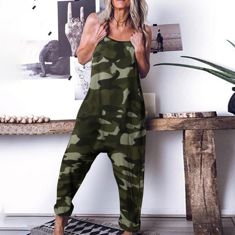 Women Jumpsuits 5XL Long Rompers Celmia 2022 Summer Sleeveless Casual Loose Camouflage Printed Drop-Crotch Playsuits Harem Pants ► Photo 1/6