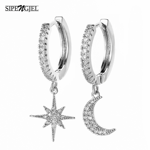 New Fashion cubic zircon Star And Moon Earrings Charms star Hoop Earrings For Women Man Girls Korean Jewelry 2022 ► Photo 1/6