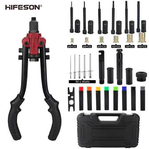 HIFESON 619 Three-in-one Multi-function Manual Ram Gun Rivet Nut Gun Rivet Gun Reaming Gun 90PCS M3-M10 Nuts 50PCS Rivets Set ► Photo 1/6