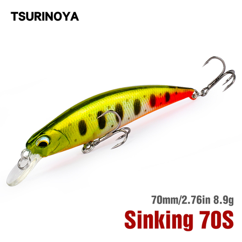 TSURINOYA NEW Fishing Lure DW75 Sinking Minnow Hard Lure 70S 70mm 8.9g Jerkbait Wobbler Fishing Bait Freshwater Bass Trout Lure ► Photo 1/6