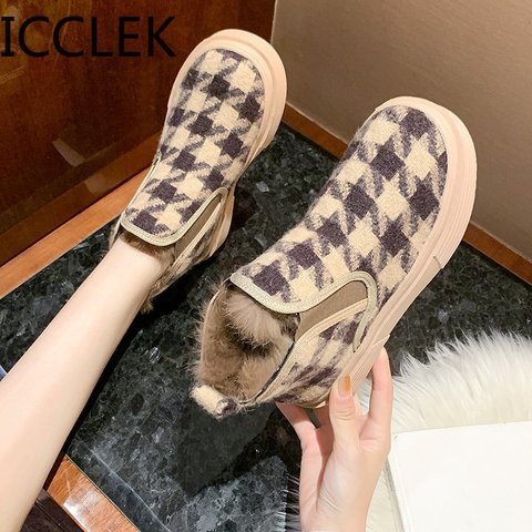 Fashion Shoes Woman Winter Platform Snow Boots Plush Female Casual Sneakers Gingham Faux Suede Shoes with Fur Inside Cold-proof ► Photo 1/6