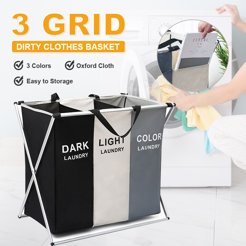 2/3 Grid Folding Dirty Clothes Basket Hamper Storage Washing Bag Organizer Home 