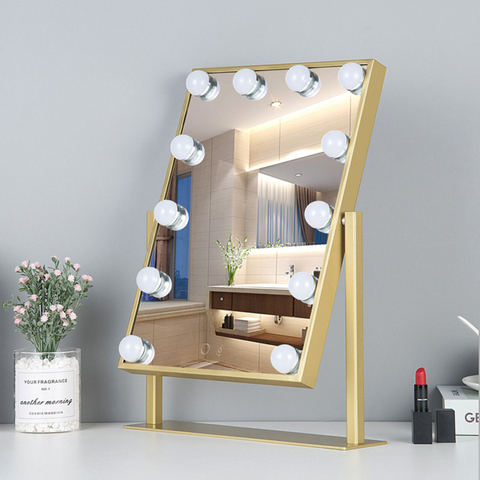 Desktop Vanity Mirror Ins Net Red Led Makeup Mirror With Bulb Mirror Girl Dormitory Desktop Smart Fill Light Table Beauty Mirror ► Photo 1/6