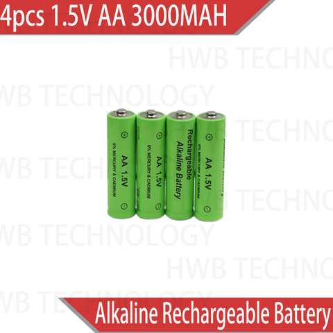 4pcs/Lot AA 3000MAH ZnMn 1.5V AA rechargeable alkaline battery cell, Zn-Mn batteries replace for 1.2V ni-mh battery ► Photo 1/5