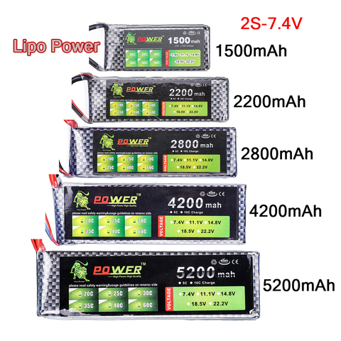 Lipo 2S Battery 7.4V 1500mAh 2200mAh 2800mAh 4200mAh  5200mAh Lipo Battery with XT60 Plug ► Photo 1/6