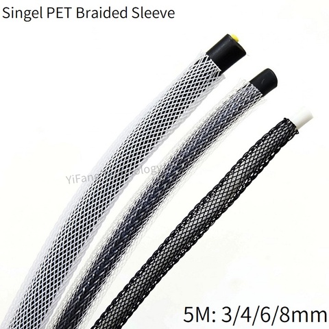 5M Braided Cable Sleeve 3mm 4mm 6mm 8mm Single PET Expandable Black White Transparent Insulated Nylon Sheath Protector Wire Wrap ► Photo 1/6