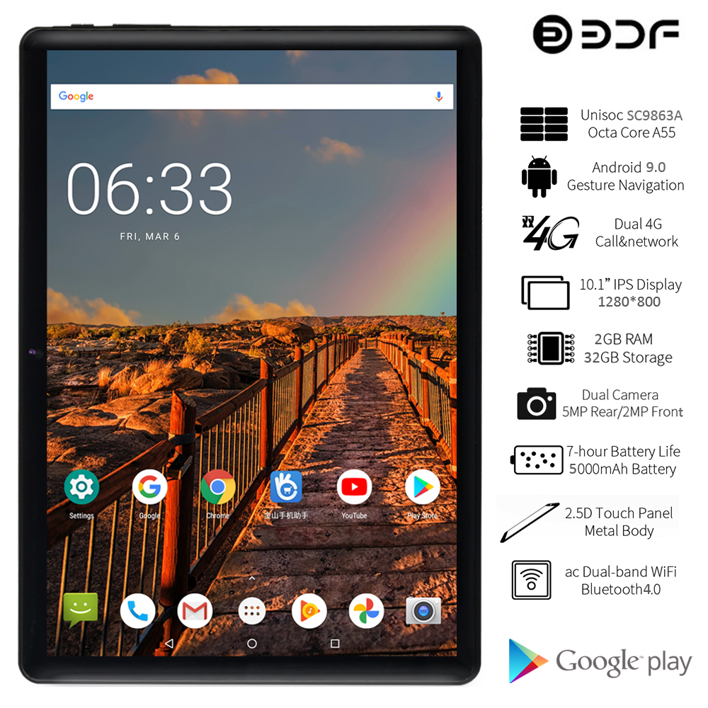 BDF 10.1 inch Tablet PC Android 9.0 2GB RAM 32GB ROM Storage Wifi Bluetooth  3G Phone Call Quad Core Computer 