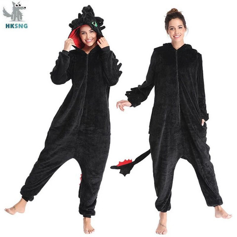 HKSNG New Arrival How to Train Kigurumi Dragon Onesies Animal Winter Flannel Pajamas Adult Halloween Party Costume Jumpsuit ► Photo 1/5