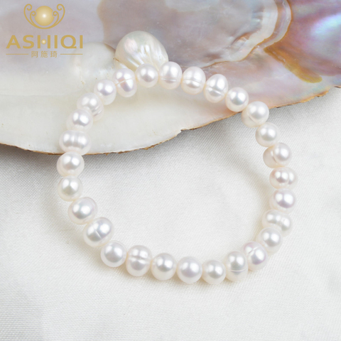 ASHIQI White Natural Freshwater Pearl Bracelet Bangle for Women Jewelry gift ► Photo 1/6