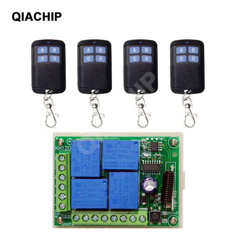 QIACHIP 433Mhz DC 12V Universal Wireless RF Remote Control 4CH Relay Radio Receiver Module And Smart Remote Controls Transmitter ► Photo 1/6