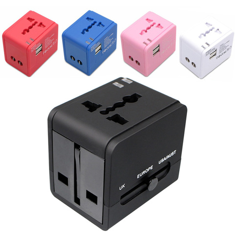 New Universal 2.1A Dual USB travel Adapter plug EU US AU UK Multifunction Convert plug adaptor Fused USB charger White Pink Blue ► Photo 1/6