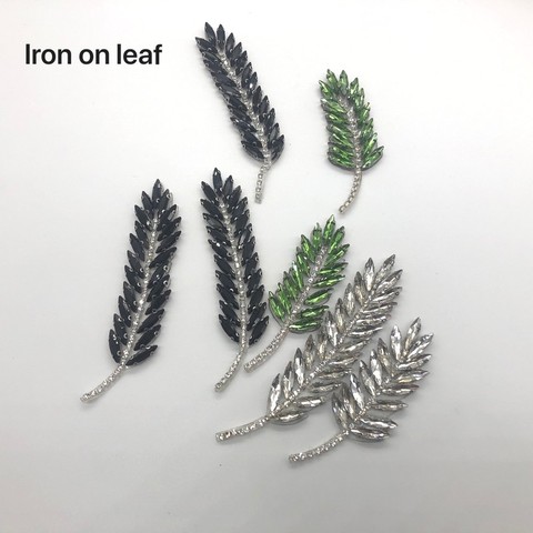 diamond crystal iron on hotfix leaf shape beaded applique patches motif  diy for clothing  bordados para ropa ► Photo 1/6