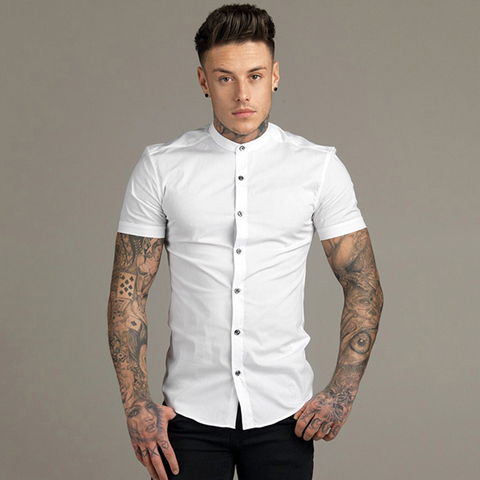 New Summer Men Fashion Short Sleeve Solid Shirt Slim Fit Male Social Business Dress Shirt Brand Mens Gym Fitness Sports Clothing ► Photo 1/6