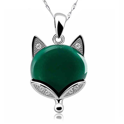Natural Green Jade Fox Pendant Necklace 925 Silver Jadeite Chalcedony Amulet Fashion Charm Jewelry Gifts for Women Her ► Photo 1/5