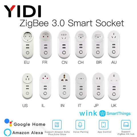 ZigBee 3.0 Smart Socket Plug with 2 USB Interface Remote Voice Control Work with SmartThings Wink Echo Plus and Most Zigbee Hub ► Photo 1/6