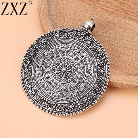 ZXZ 2pcs Tibetan Silver Large Boho Round Flower Medallion Charms Pendants for Necklace Jewelry Making Findings 64x64mm ► Photo 1/3
