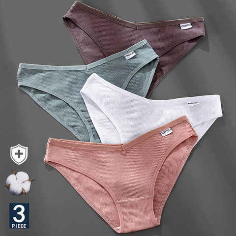 FINETOO 3Pcs/set Women's Cotton Panties Low Waist Bikini Briefs