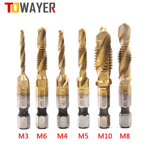 1Pcs Titanium Plated Hex Shank Drill Bits HSS Screw Thread Metric Tap Screw Machine Compound M3 M4 M5 M6 M8 M10 Hand Tools ► Photo 1/6
