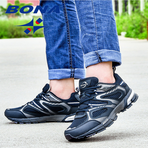 BONA New Arrival Classics Style Men Running Shoes Cow Split Mesh Men Sport Shoes Lace Up Outdoor Jogging Shoes Zapatos de hombre ► Photo 1/6