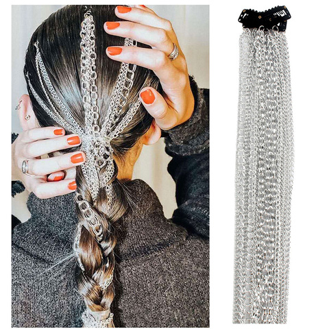 New Metal Hair Extension Clip Silver Punk  Ponytail Hair Chain Clip Women Girls Snap BB Pins Street Club Headdress Accessories ► Photo 1/6