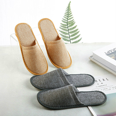 20 pairs Home Guest Indoor Slippers Men Women Hotel Travel Spa Portable Folding Disposable Supplies Unisex Slippers Summer Linen ► Photo 1/6