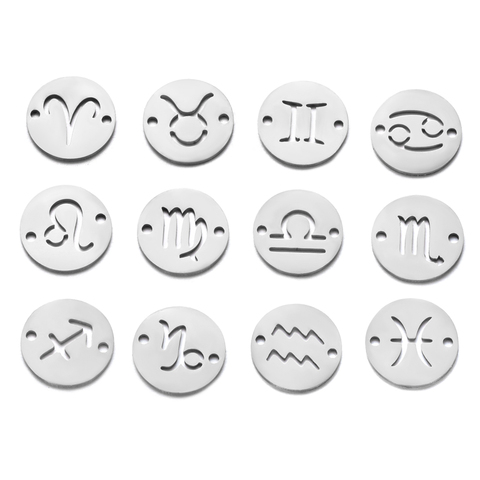 12pcs Mixed Zodiac Charms 12mm Mirror Polish Zodiac Signs with Two Holes Stainless Steel Twelve Constellation Gold Charm Jewelry ► Photo 1/6