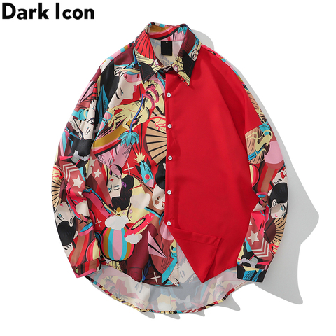 Dark Icon Patchwork Oversized Men's Shirt 2022 Summer Turn-down Collar Loose Shirts Men ► Photo 1/6