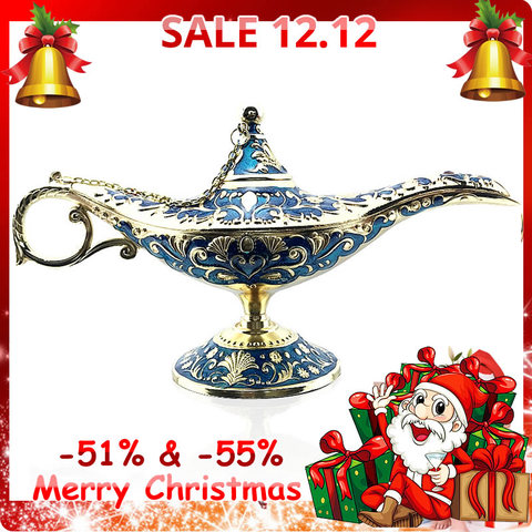 22cm Elegant Vintage Metal Carved Aladdin Lamp Light Wishing Tea Oil Pot Decoration Figures Saving Collection Arts Craft Gift ► Photo 1/6