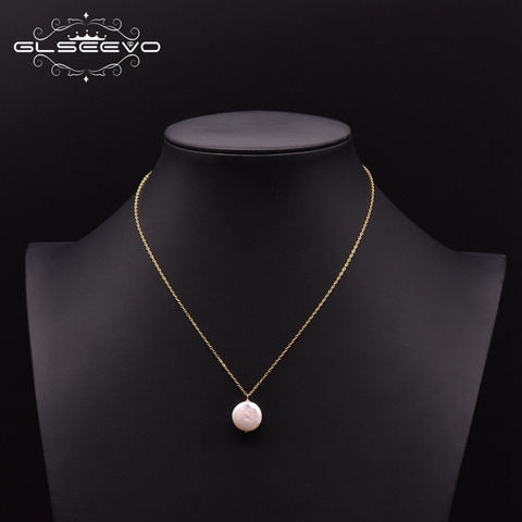 GLSEEVO 925 Sterling Silver Natural Fresh Water Baroque Flat Pearl Necklace For Women Party Wedding Fine Jewellery Kolye GN0109 ► Photo 1/5