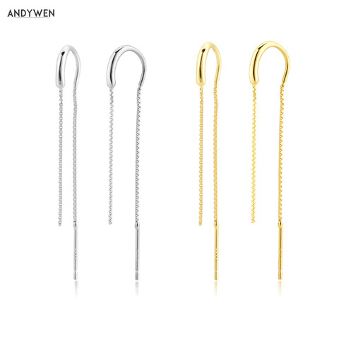 ANDYWEN 925 Sterling Silver Gold Chain Piercing Drop Earring Long Chains Thread Pin Luxury Spain Rock Jewelry Ohrringe Pendiente ► Photo 1/6