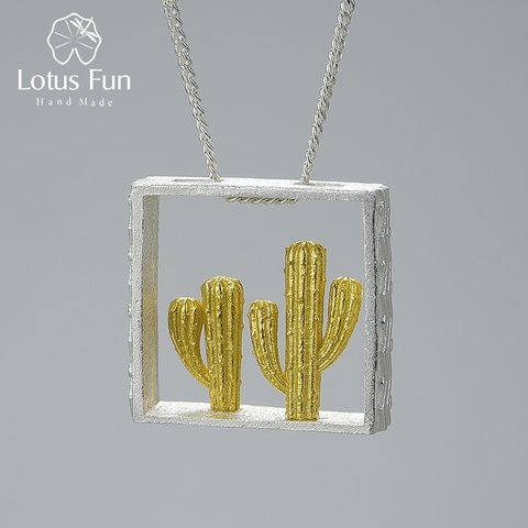 Lotus Fun Real 925 Sterling Silver Handmade Fine Jewelry Desert Series 18K Gold Cactus Design Pendant without Necklace for Women ► Photo 1/6