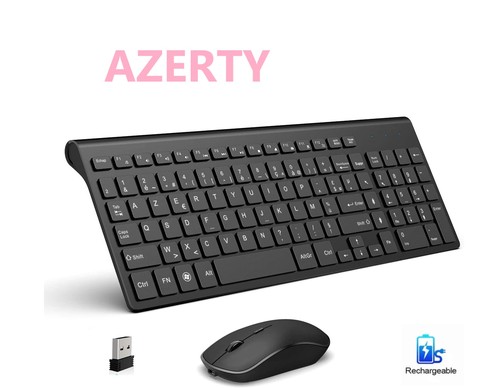 French keyboard wireless mouse and keyboard combination.2.4G.Rechargeable AZERTY keyboard, ergonomic, suitable for PC/laptop/TV ► Photo 1/6