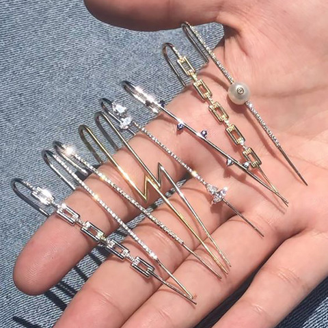 Trendy Geometric Ear Wrap Crawler Hook Earring For Woman Fashion Crystal Zirconia Stud Earrings Climber Earrings Jewelry Gifts ► Photo 1/6