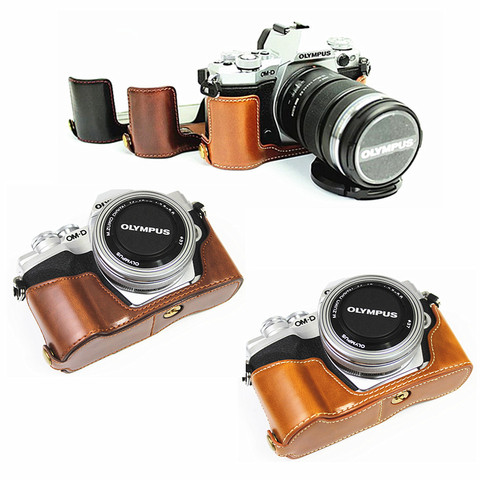 Retro Pu Leather Camera Bag Half Body Case For Olympus PEN-F EM5 EM10 OM-D E-M5 E-M10 Mark II III IV E-PL10 E-PL9 E-PL8 E-PL7 ► Photo 1/6