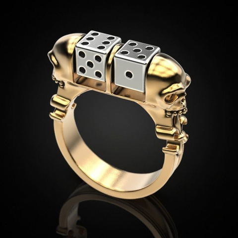 Luxury and exquisite S925  gold color two-color punk skull turning dice geometric jewelry men's engagement wedding ring ► Photo 1/6